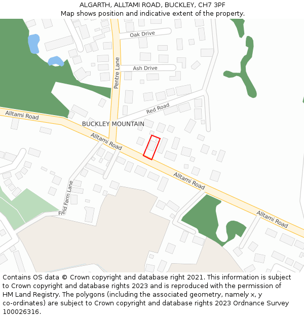 ALGARTH, ALLTAMI ROAD, BUCKLEY, CH7 3PF: Location map and indicative extent of plot