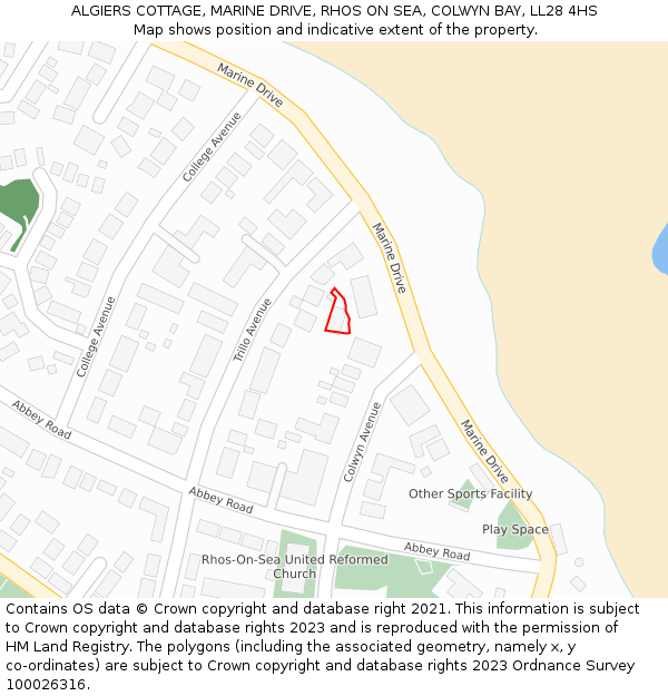 ALGIERS COTTAGE, MARINE DRIVE, RHOS ON SEA, COLWYN BAY, LL28 4HS: Location map and indicative extent of plot