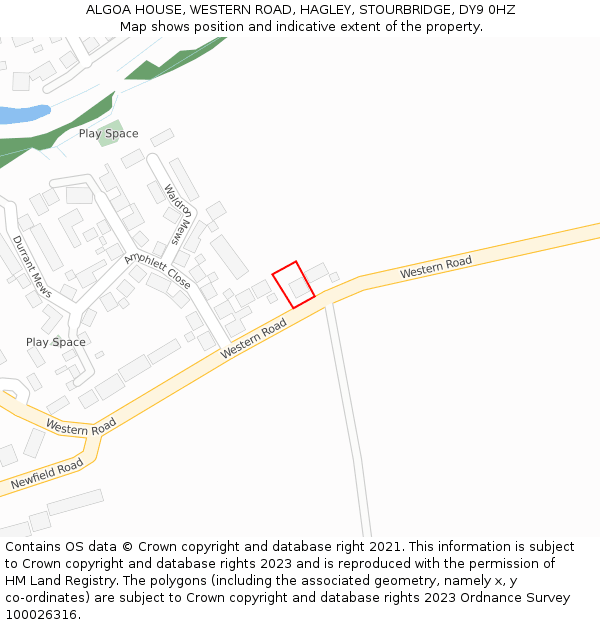 ALGOA HOUSE, WESTERN ROAD, HAGLEY, STOURBRIDGE, DY9 0HZ: Location map and indicative extent of plot