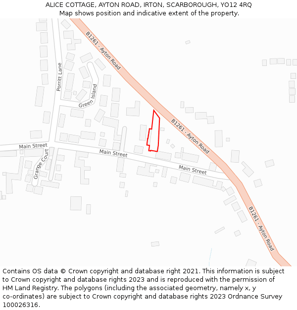 ALICE COTTAGE, AYTON ROAD, IRTON, SCARBOROUGH, YO12 4RQ: Location map and indicative extent of plot