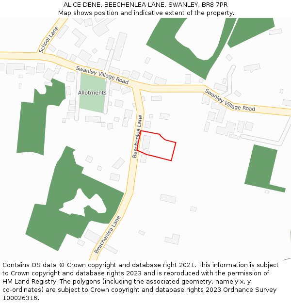 ALICE DENE, BEECHENLEA LANE, SWANLEY, BR8 7PR: Location map and indicative extent of plot