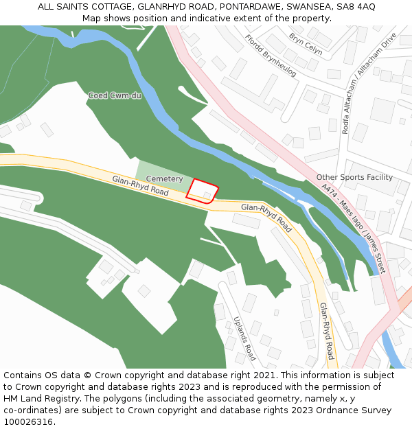 ALL SAINTS COTTAGE, GLANRHYD ROAD, PONTARDAWE, SWANSEA, SA8 4AQ: Location map and indicative extent of plot