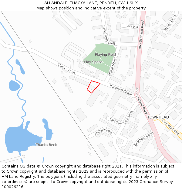 ALLANDALE, THACKA LANE, PENRITH, CA11 9HX: Location map and indicative extent of plot