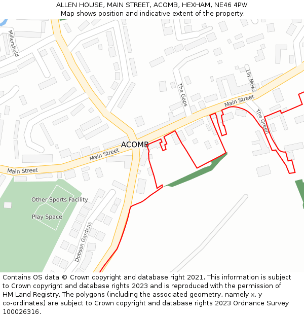 ALLEN HOUSE, MAIN STREET, ACOMB, HEXHAM, NE46 4PW: Location map and indicative extent of plot