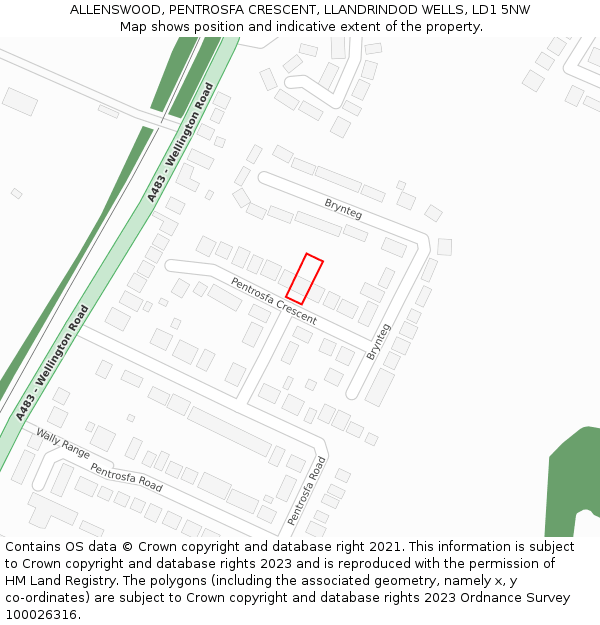 ALLENSWOOD, PENTROSFA CRESCENT, LLANDRINDOD WELLS, LD1 5NW: Location map and indicative extent of plot