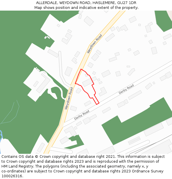 ALLERDALE, WEYDOWN ROAD, HASLEMERE, GU27 1DR: Location map and indicative extent of plot