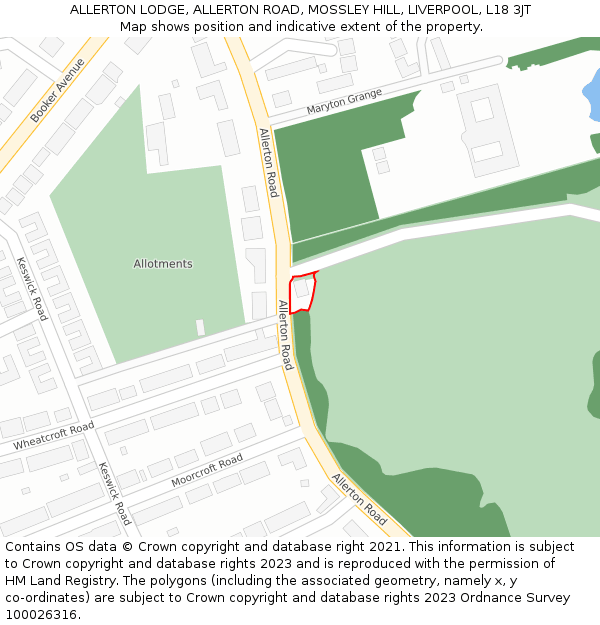 ALLERTON LODGE, ALLERTON ROAD, MOSSLEY HILL, LIVERPOOL, L18 3JT: Location map and indicative extent of plot