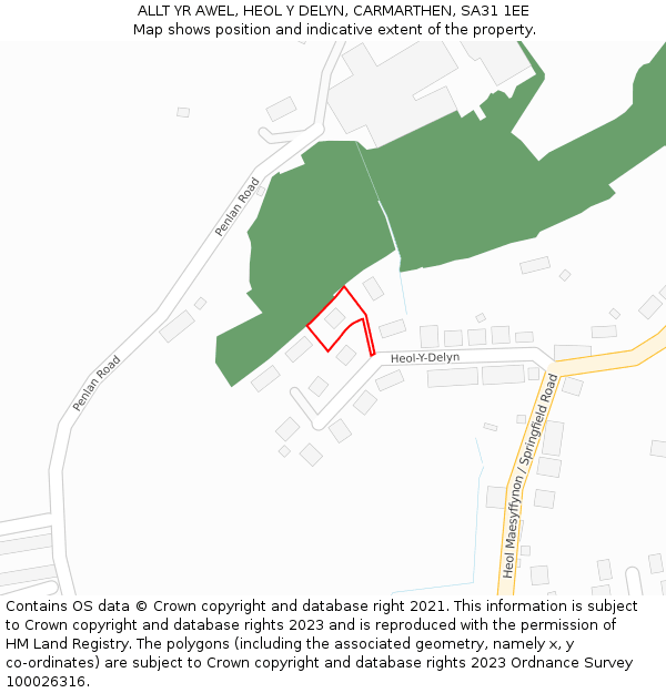 ALLT YR AWEL, HEOL Y DELYN, CARMARTHEN, SA31 1EE: Location map and indicative extent of plot