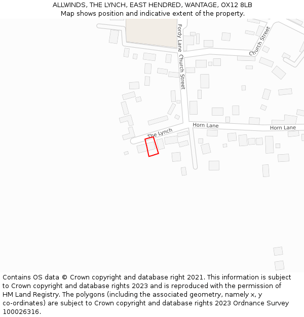 ALLWINDS, THE LYNCH, EAST HENDRED, WANTAGE, OX12 8LB: Location map and indicative extent of plot