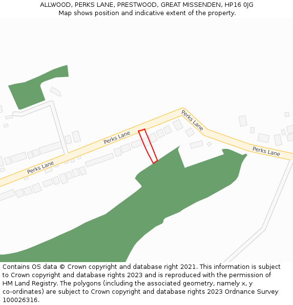 ALLWOOD, PERKS LANE, PRESTWOOD, GREAT MISSENDEN, HP16 0JG: Location map and indicative extent of plot