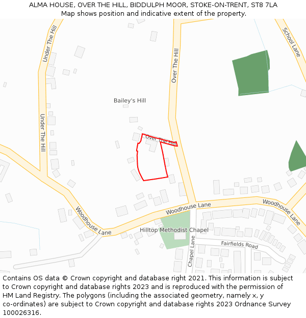 ALMA HOUSE, OVER THE HILL, BIDDULPH MOOR, STOKE-ON-TRENT, ST8 7LA: Location map and indicative extent of plot