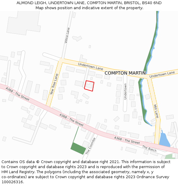 ALMOND LEIGH, UNDERTOWN LANE, COMPTON MARTIN, BRISTOL, BS40 6ND: Location map and indicative extent of plot