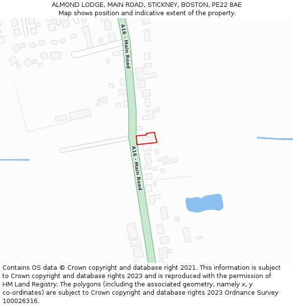 ALMOND LODGE, MAIN ROAD, STICKNEY, BOSTON, PE22 8AE: Location map and indicative extent of plot