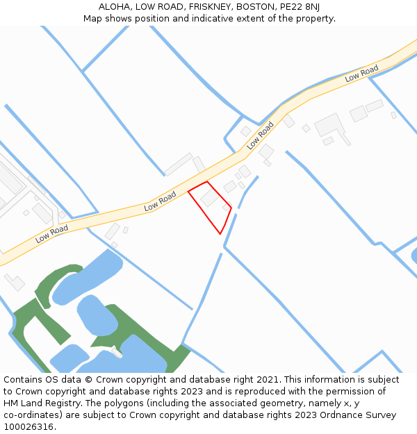 ALOHA, LOW ROAD, FRISKNEY, BOSTON, PE22 8NJ: Location map and indicative extent of plot