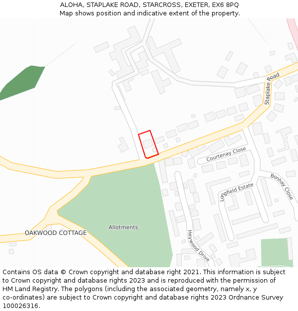 ALOHA, STAPLAKE ROAD, STARCROSS, EXETER, EX6 8PQ: Location map and indicative extent of plot