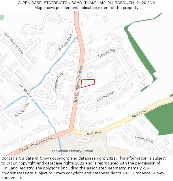 ALPEN ROSE, STORRINGTON ROAD, THAKEHAM, PULBOROUGH, RH20 3NA: Location map and indicative extent of plot