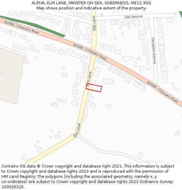 ALPHA, ELM LANE, MINSTER ON SEA, SHEERNESS, ME12 3SQ: Location map and indicative extent of plot