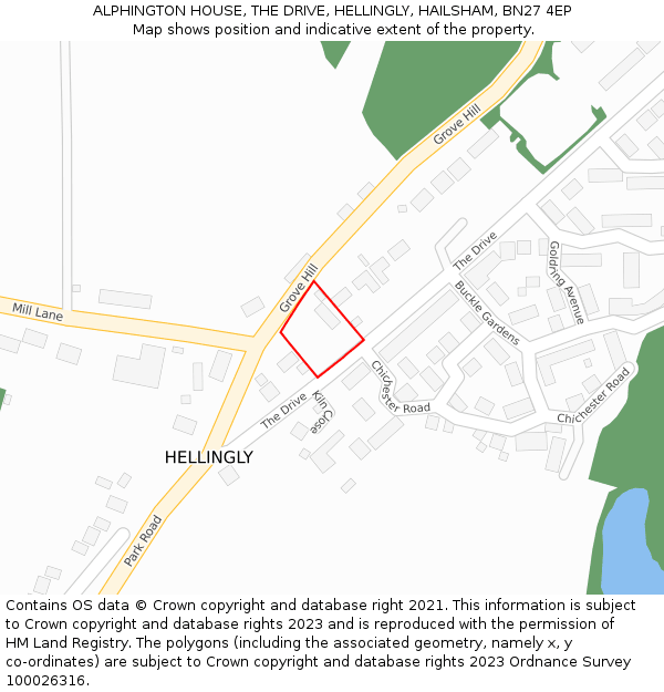 ALPHINGTON HOUSE, THE DRIVE, HELLINGLY, HAILSHAM, BN27 4EP: Location map and indicative extent of plot