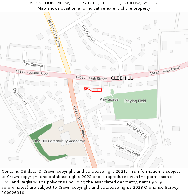 ALPINE BUNGALOW, HIGH STREET, CLEE HILL, LUDLOW, SY8 3LZ: Location map and indicative extent of plot