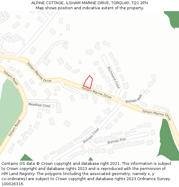 ALPINE COTTAGE, ILSHAM MARINE DRIVE, TORQUAY, TQ1 2PN: Location map and indicative extent of plot