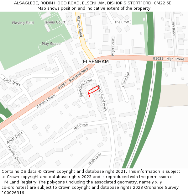 ALSAGLEBE, ROBIN HOOD ROAD, ELSENHAM, BISHOP'S STORTFORD, CM22 6EH: Location map and indicative extent of plot