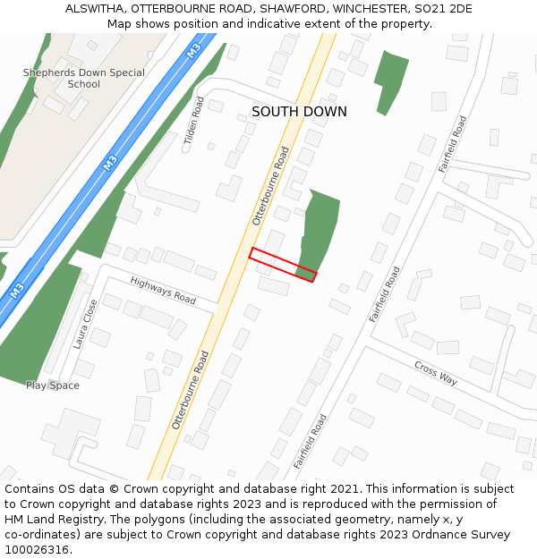 ALSWITHA, OTTERBOURNE ROAD, SHAWFORD, WINCHESTER, SO21 2DE: Location map and indicative extent of plot