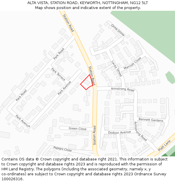 ALTA VISTA, STATION ROAD, KEYWORTH, NOTTINGHAM, NG12 5LT: Location map and indicative extent of plot