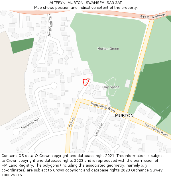 ALTERYN, MURTON, SWANSEA, SA3 3AT: Location map and indicative extent of plot