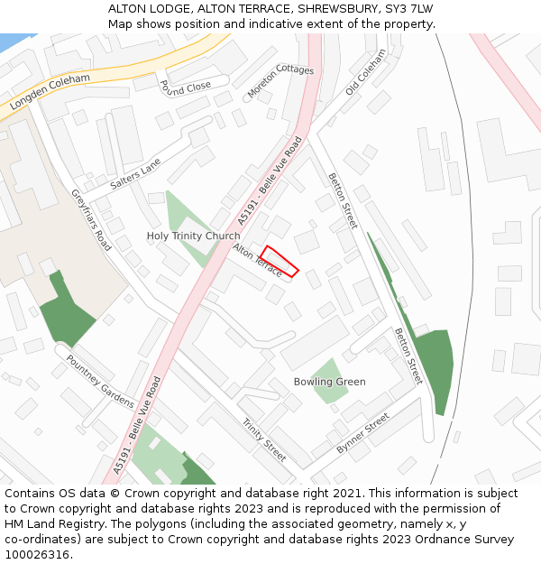 ALTON LODGE, ALTON TERRACE, SHREWSBURY, SY3 7LW: Location map and indicative extent of plot