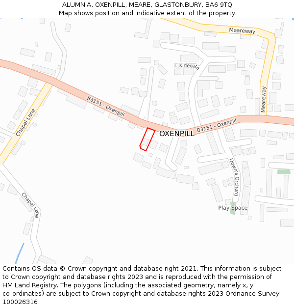 ALUMNIA, OXENPILL, MEARE, GLASTONBURY, BA6 9TQ: Location map and indicative extent of plot