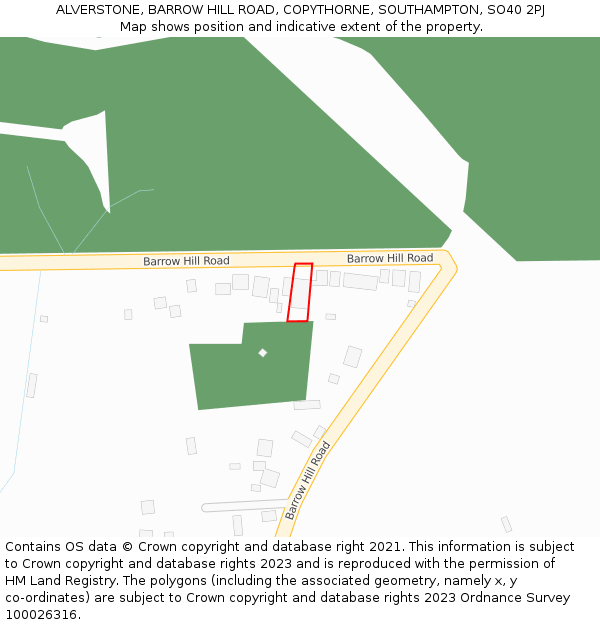 ALVERSTONE, BARROW HILL ROAD, COPYTHORNE, SOUTHAMPTON, SO40 2PJ: Location map and indicative extent of plot