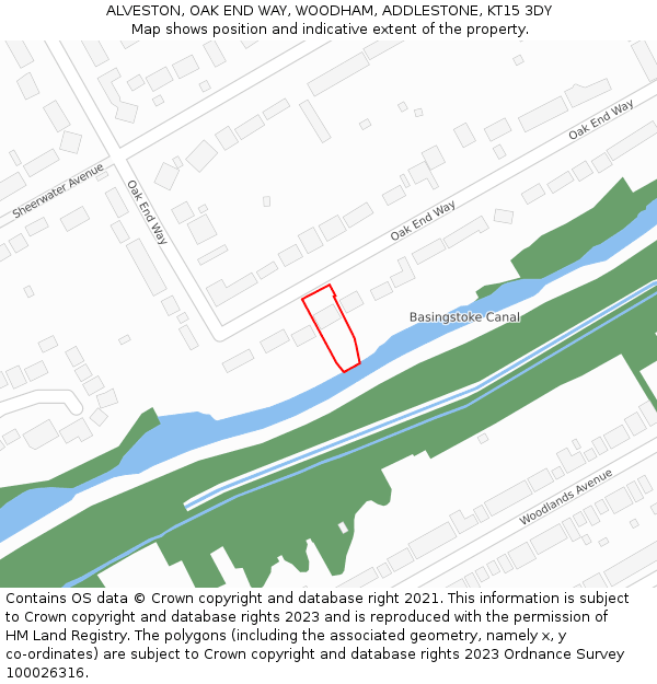 ALVESTON, OAK END WAY, WOODHAM, ADDLESTONE, KT15 3DY: Location map and indicative extent of plot