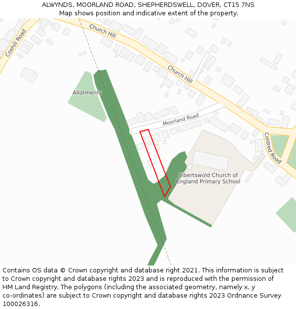 ALWYNDS, MOORLAND ROAD, SHEPHERDSWELL, DOVER, CT15 7NS: Location map and indicative extent of plot