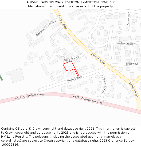 ALWYNE, FARMERS WALK, EVERTON, LYMINGTON, SO41 0JZ: Location map and indicative extent of plot