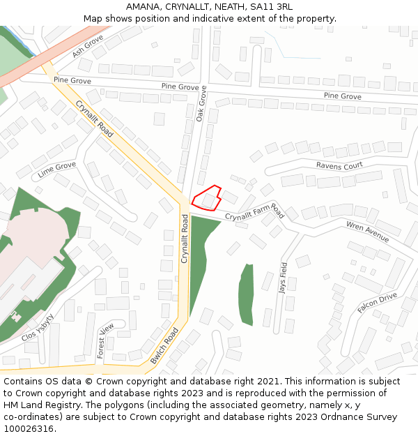 AMANA, CRYNALLT, NEATH, SA11 3RL: Location map and indicative extent of plot