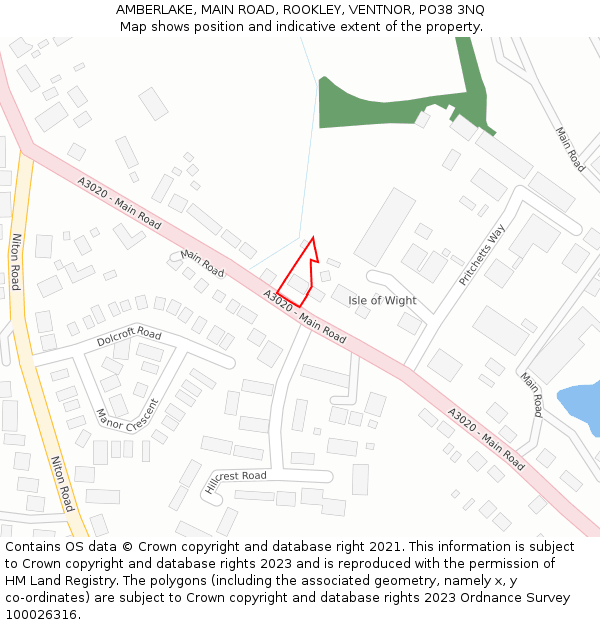 AMBERLAKE, MAIN ROAD, ROOKLEY, VENTNOR, PO38 3NQ: Location map and indicative extent of plot