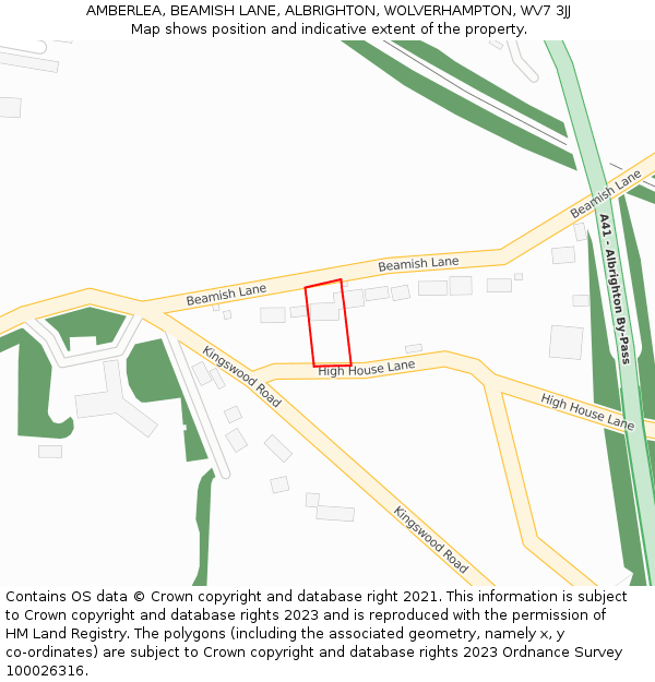 AMBERLEA, BEAMISH LANE, ALBRIGHTON, WOLVERHAMPTON, WV7 3JJ: Location map and indicative extent of plot