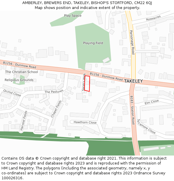 AMBERLEY, BREWERS END, TAKELEY, BISHOP'S STORTFORD, CM22 6QJ: Location map and indicative extent of plot