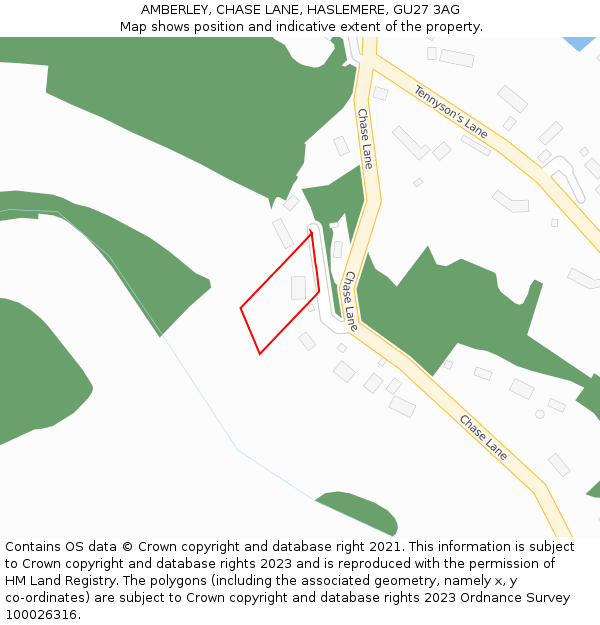 AMBERLEY, CHASE LANE, HASLEMERE, GU27 3AG: Location map and indicative extent of plot