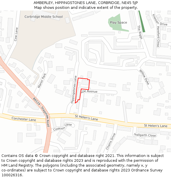 AMBERLEY, HIPPINGSTONES LANE, CORBRIDGE, NE45 5JP: Location map and indicative extent of plot