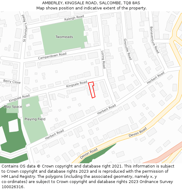 AMBERLEY, KINGSALE ROAD, SALCOMBE, TQ8 8AS: Location map and indicative extent of plot