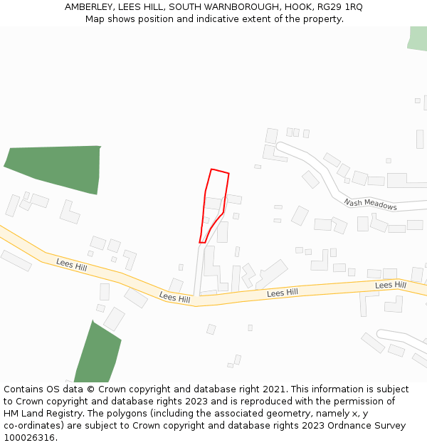 AMBERLEY, LEES HILL, SOUTH WARNBOROUGH, HOOK, RG29 1RQ: Location map and indicative extent of plot