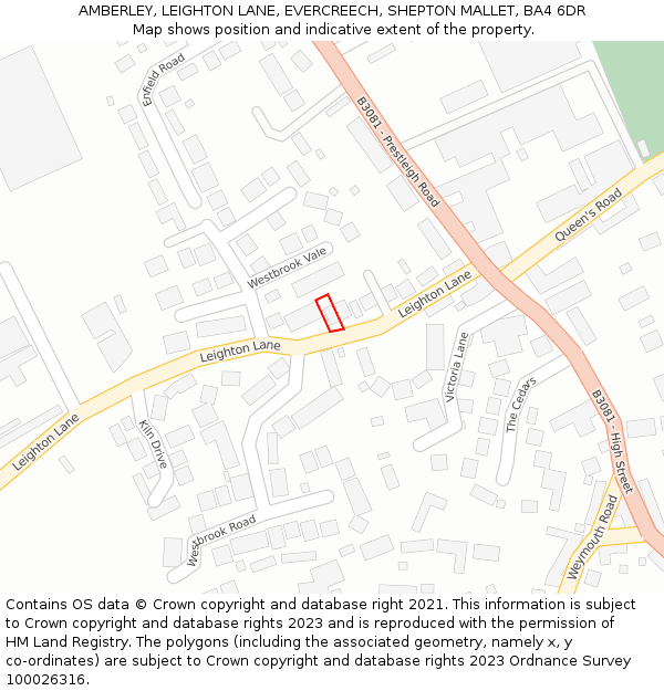 AMBERLEY, LEIGHTON LANE, EVERCREECH, SHEPTON MALLET, BA4 6DR: Location map and indicative extent of plot