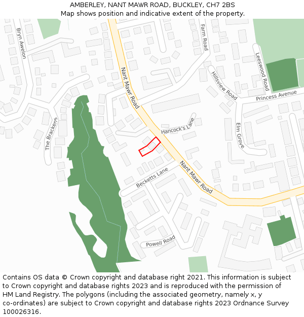 AMBERLEY, NANT MAWR ROAD, BUCKLEY, CH7 2BS: Location map and indicative extent of plot