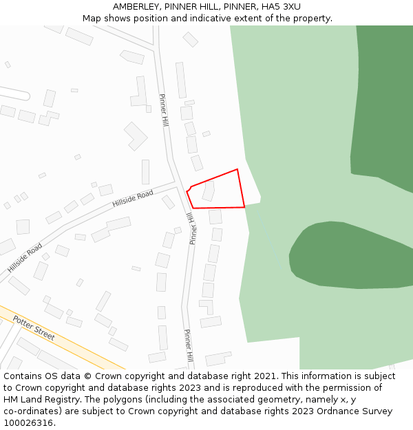 AMBERLEY, PINNER HILL, PINNER, HA5 3XU: Location map and indicative extent of plot