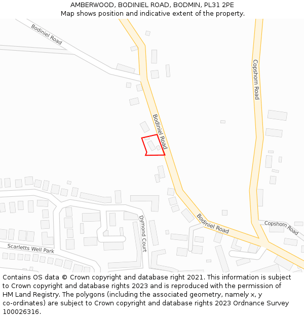 AMBERWOOD, BODINIEL ROAD, BODMIN, PL31 2PE: Location map and indicative extent of plot