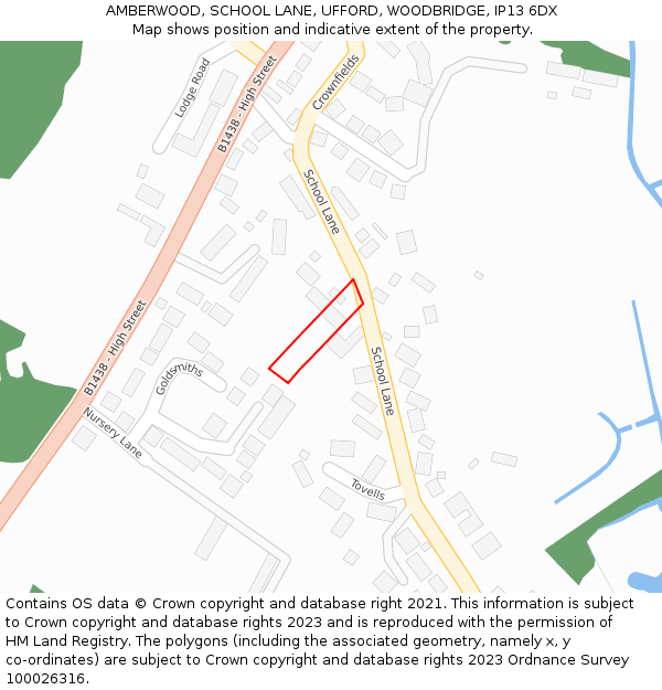 AMBERWOOD, SCHOOL LANE, UFFORD, WOODBRIDGE, IP13 6DX: Location map and indicative extent of plot