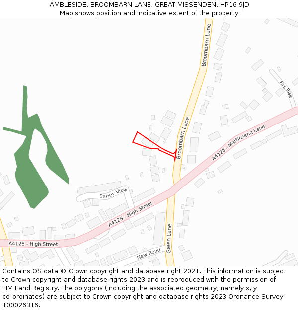 AMBLESIDE, BROOMBARN LANE, GREAT MISSENDEN, HP16 9JD: Location map and indicative extent of plot