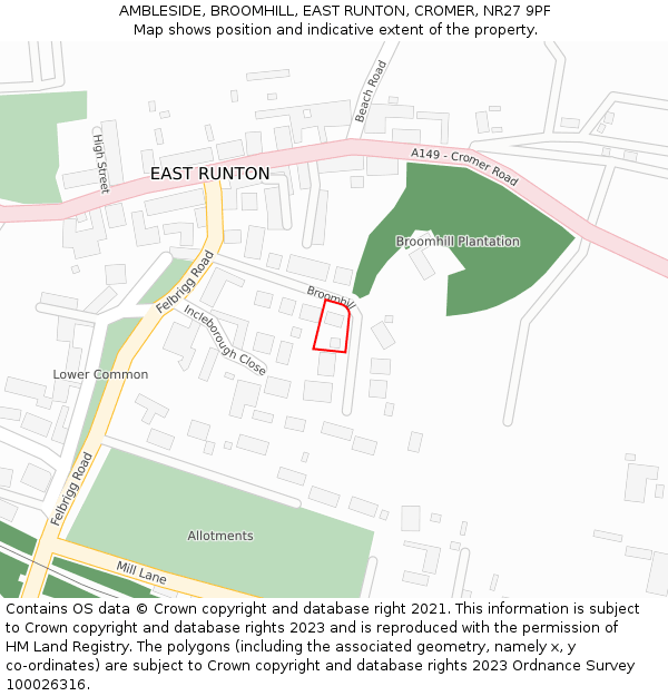 AMBLESIDE, BROOMHILL, EAST RUNTON, CROMER, NR27 9PF: Location map and indicative extent of plot