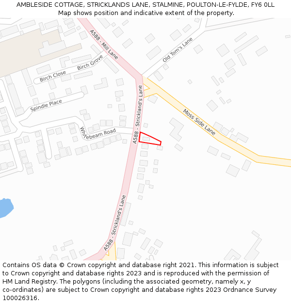 AMBLESIDE COTTAGE, STRICKLANDS LANE, STALMINE, POULTON-LE-FYLDE, FY6 0LL: Location map and indicative extent of plot